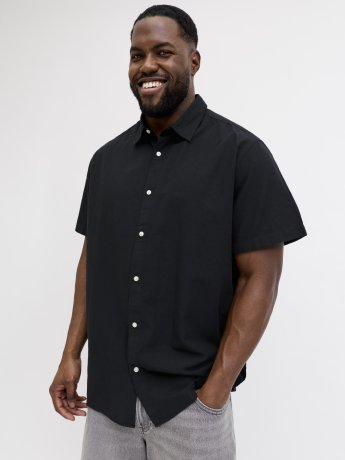 Kortärmad linneskjorta Svart